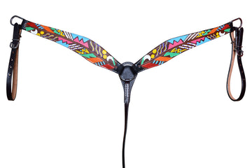 HILASON Western Horse Genuine Leather Printed Breast Collar Black